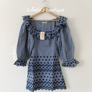 Dôen Franique Dress in Azure Paris Gingham Navy Blue White Size XS Brand New NWT